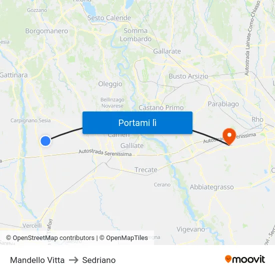 Mandello Vitta to Sedriano map