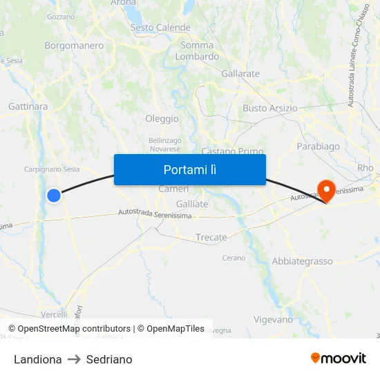 Landiona to Sedriano map