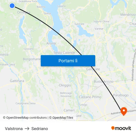 Valstrona to Sedriano map