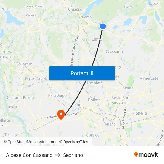 Albese Con Cassano to Sedriano map