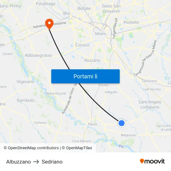 Albuzzano to Sedriano map