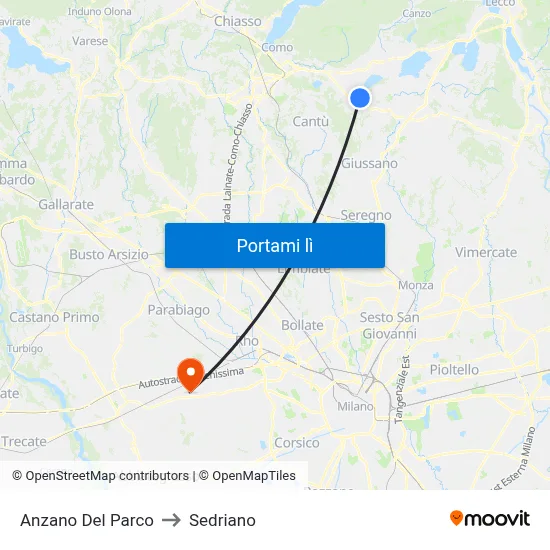 Anzano Del Parco to Sedriano map