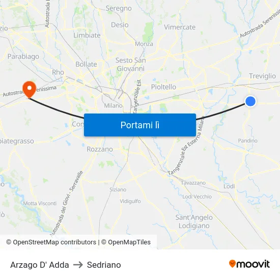 Arzago D' Adda to Sedriano map