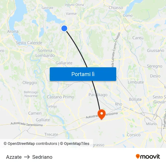 Azzate to Sedriano map