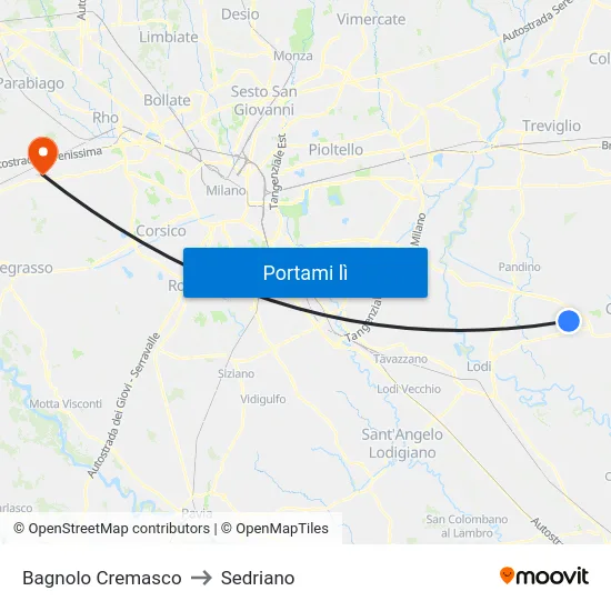 Bagnolo Cremasco to Sedriano map