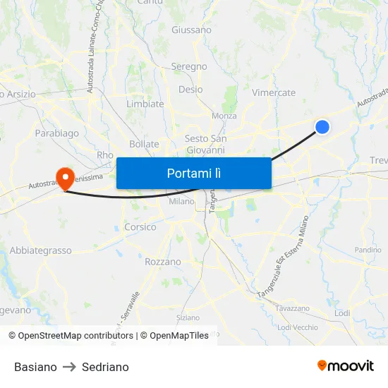 Basiano to Sedriano map