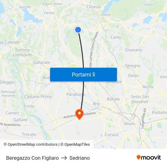 Beregazzo Con Figliaro to Sedriano map