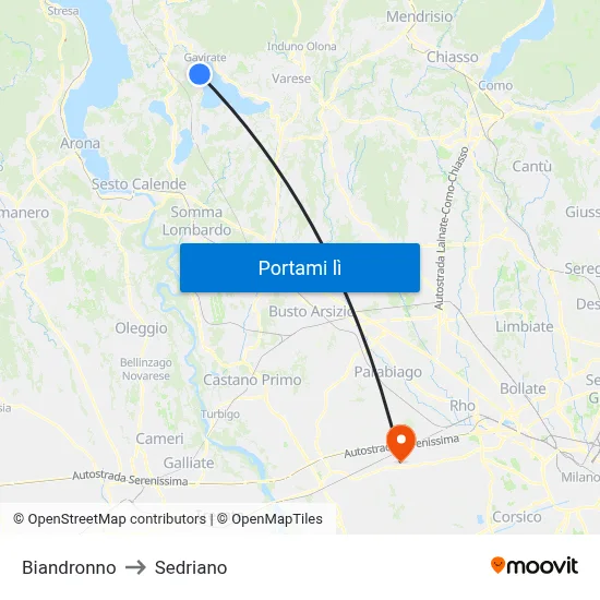 Biandronno to Sedriano map