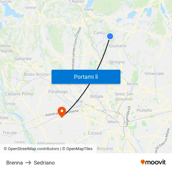 Brenna to Sedriano map