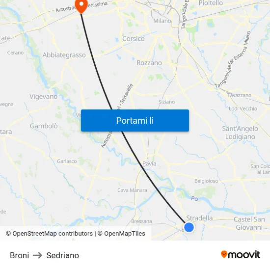 Broni to Sedriano map