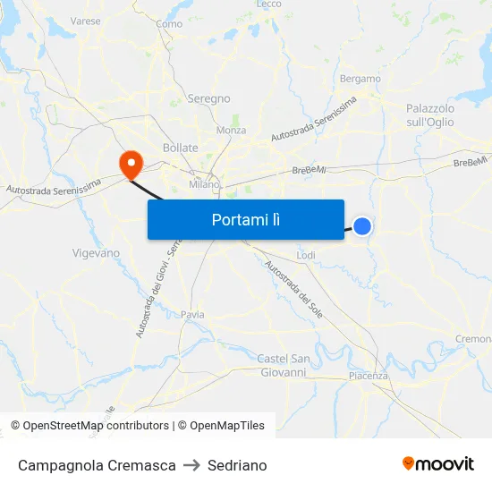 Campagnola Cremasca to Sedriano map