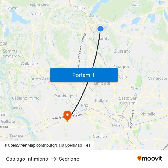 Capiago Intimiano to Sedriano map