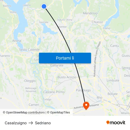 Casalzuigno to Sedriano map