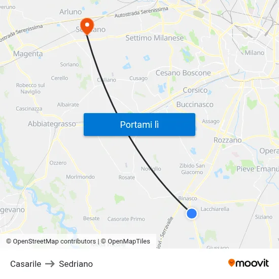 Casarile to Sedriano map