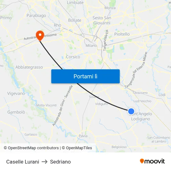 Caselle Lurani to Sedriano map