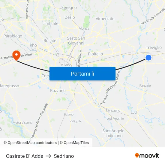 Casirate D' Adda to Sedriano map