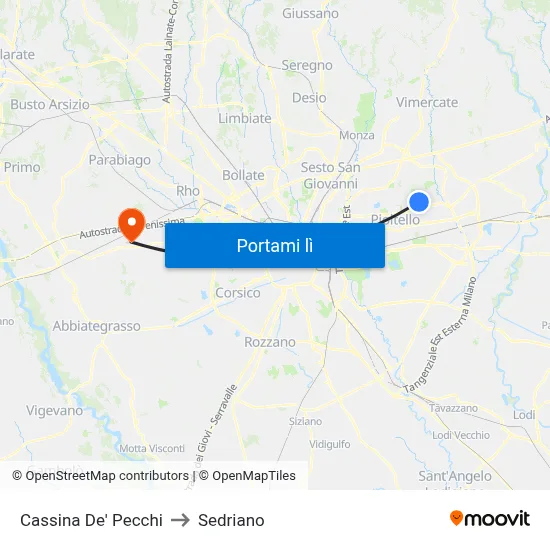 Cassina De' Pecchi to Sedriano map