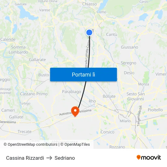 Cassina Rizzardi to Sedriano map