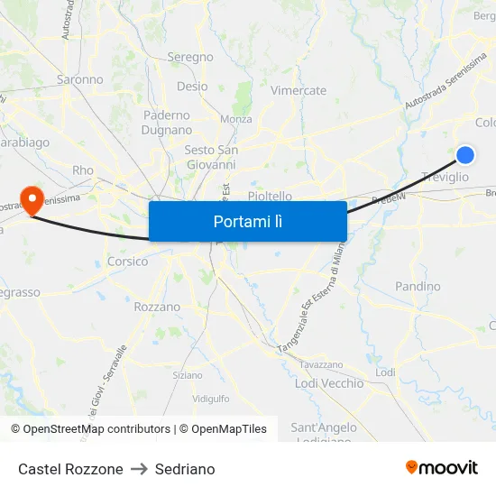 Castel Rozzone to Sedriano map