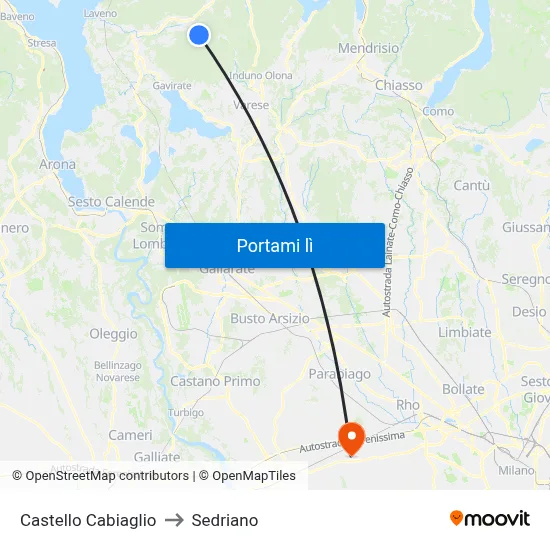 Castello Cabiaglio to Sedriano map