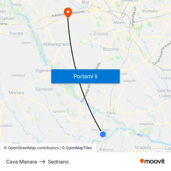 Cava Manara to Sedriano map