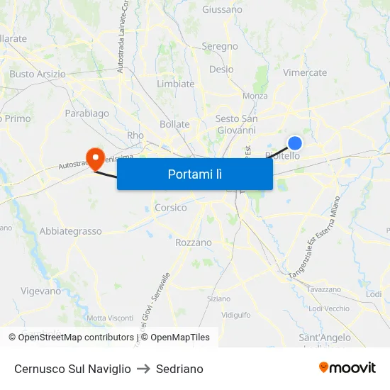 Cernusco Sul Naviglio to Sedriano map