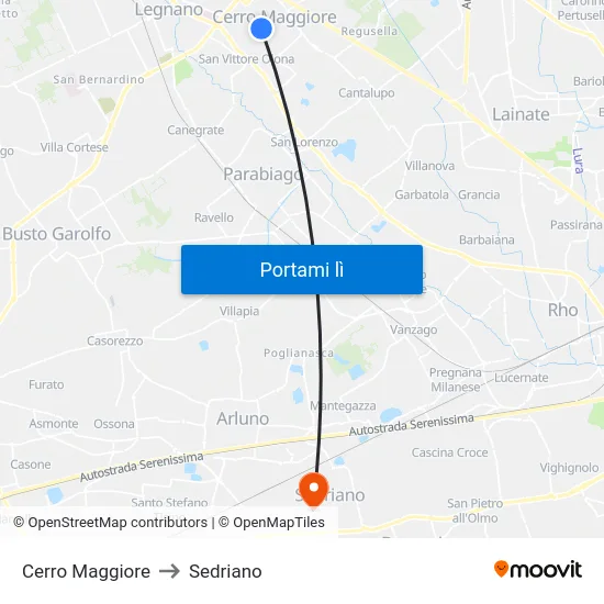 Cerro Maggiore to Sedriano map