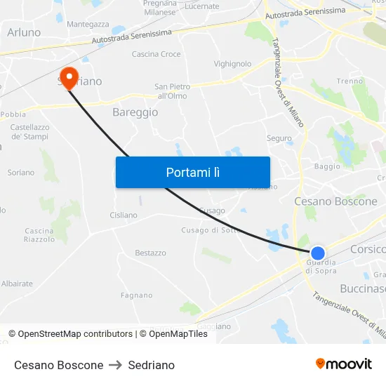 Cesano Boscone to Sedriano map