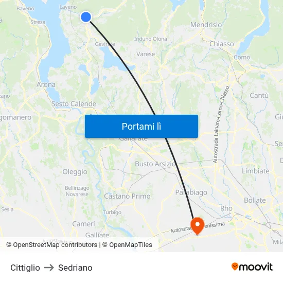 Cittiglio to Sedriano map