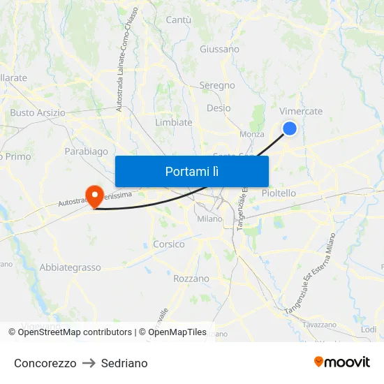 Concorezzo to Sedriano map