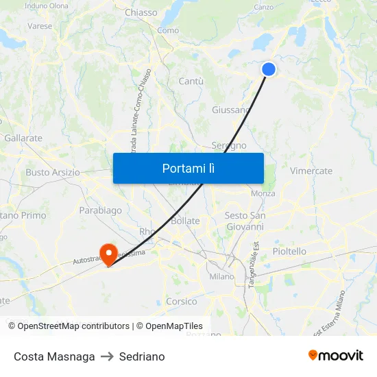 Costa Masnaga to Sedriano map