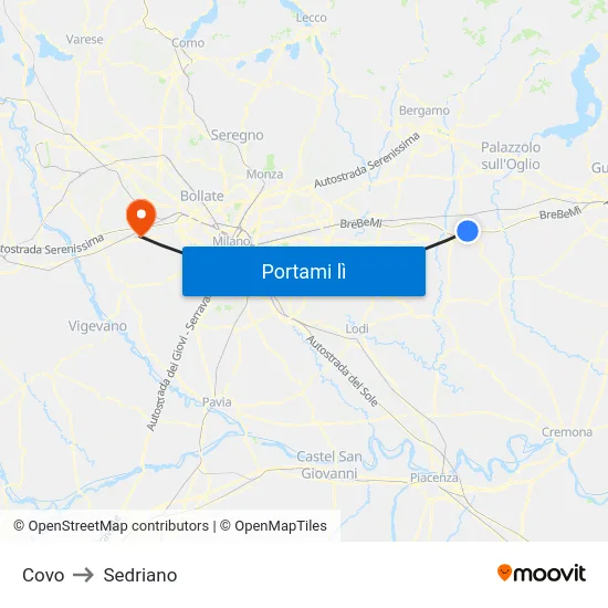 Covo to Sedriano map