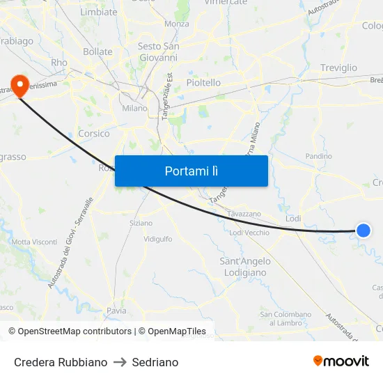Credera Rubbiano to Sedriano map
