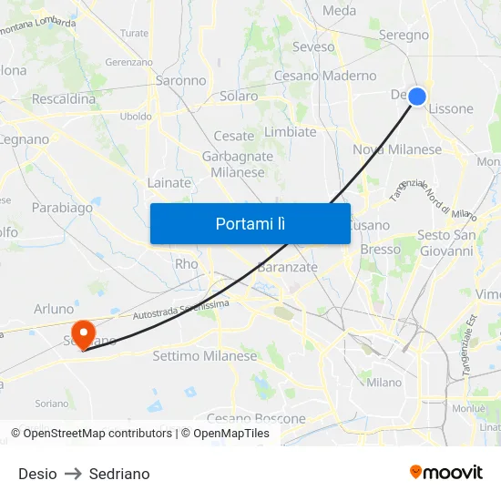 Desio to Sedriano map