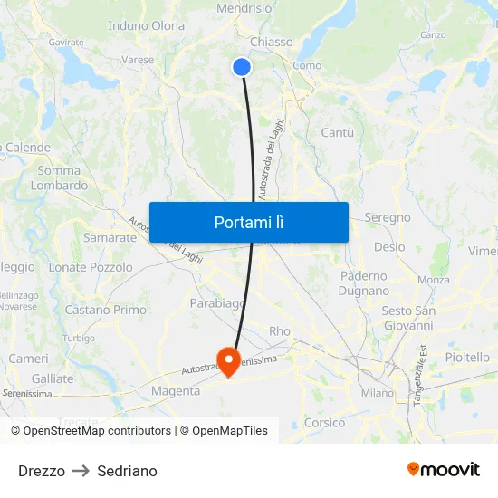 Drezzo to Sedriano map
