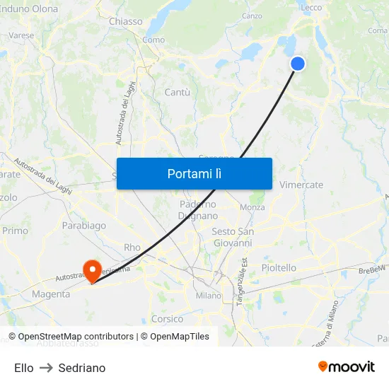 Ello to Sedriano map