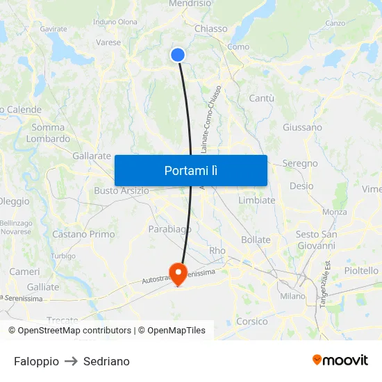 Faloppio to Sedriano map
