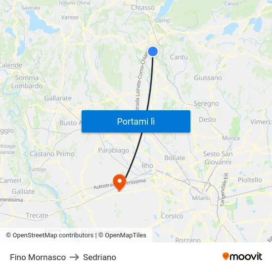 Fino Mornasco to Sedriano map