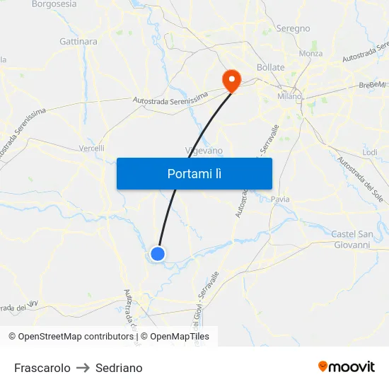 Frascarolo to Sedriano map