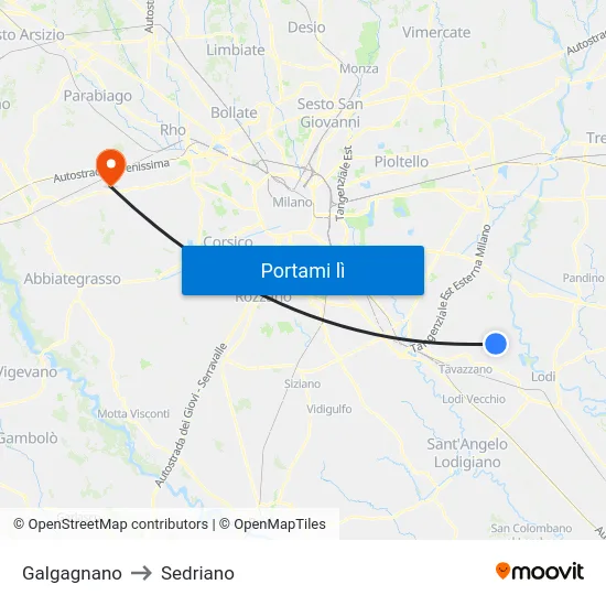 Galgagnano to Sedriano map