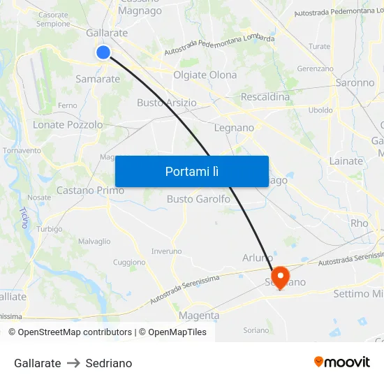 Gallarate to Sedriano map