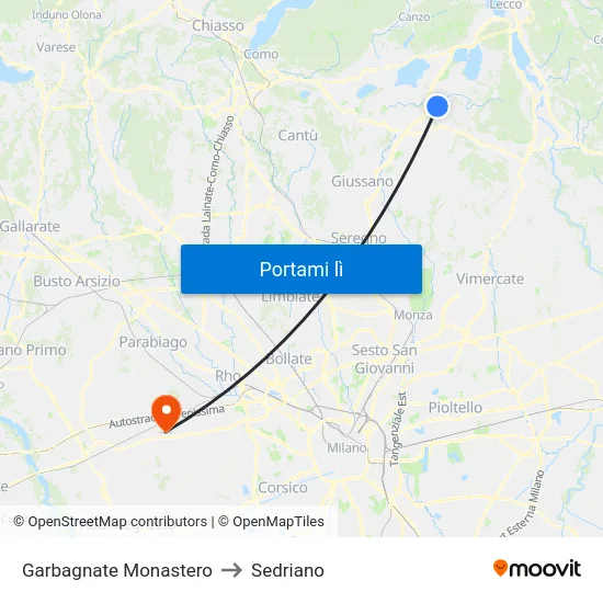 Garbagnate Monastero to Sedriano map