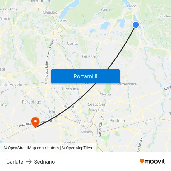 Garlate to Sedriano map