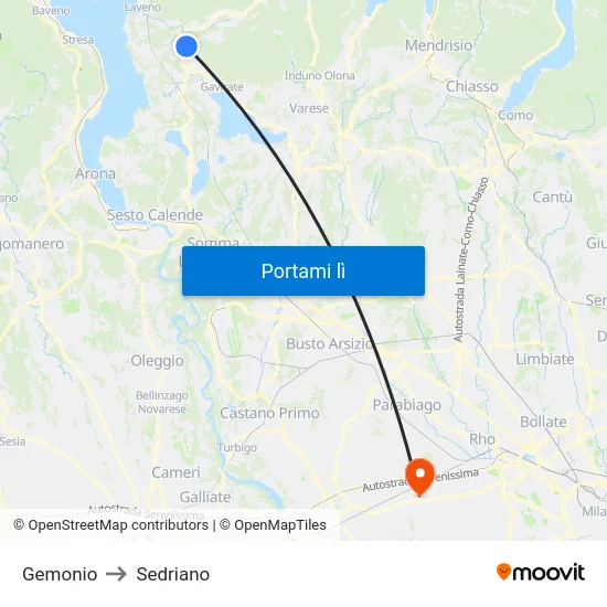 Gemonio to Sedriano map