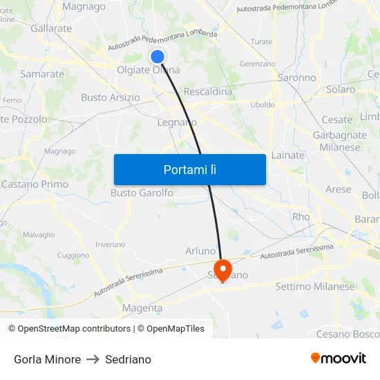 Gorla Minore to Sedriano map