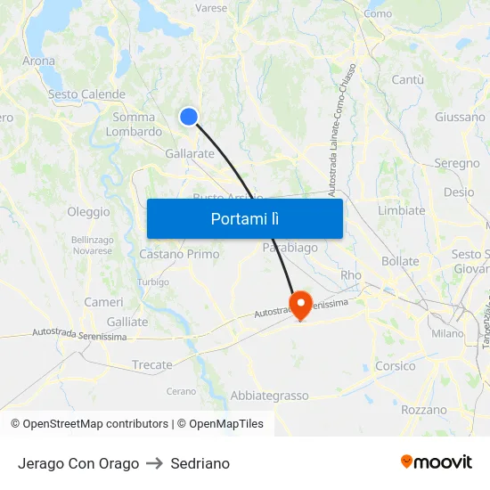 Jerago Con Orago to Sedriano map