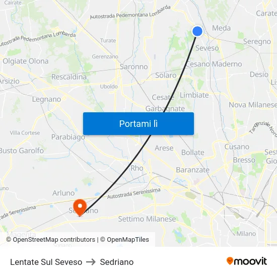 Lentate Sul Seveso to Sedriano map
