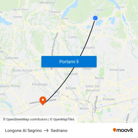 Longone Al Segrino to Sedriano map