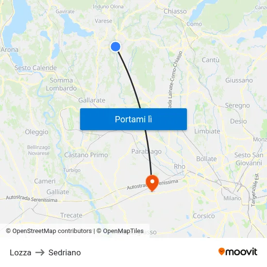Lozza to Sedriano map