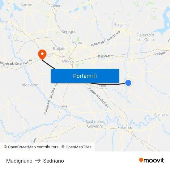 Madignano to Sedriano map